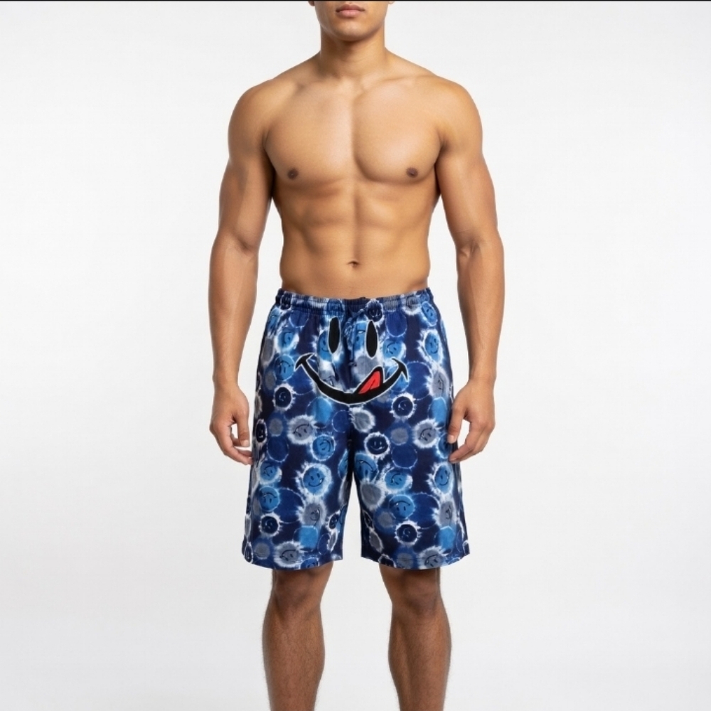 Joe Boxer Men's Blue Tie-Dye Cotton Lounge Smiley Graphic Shorts Size XXL